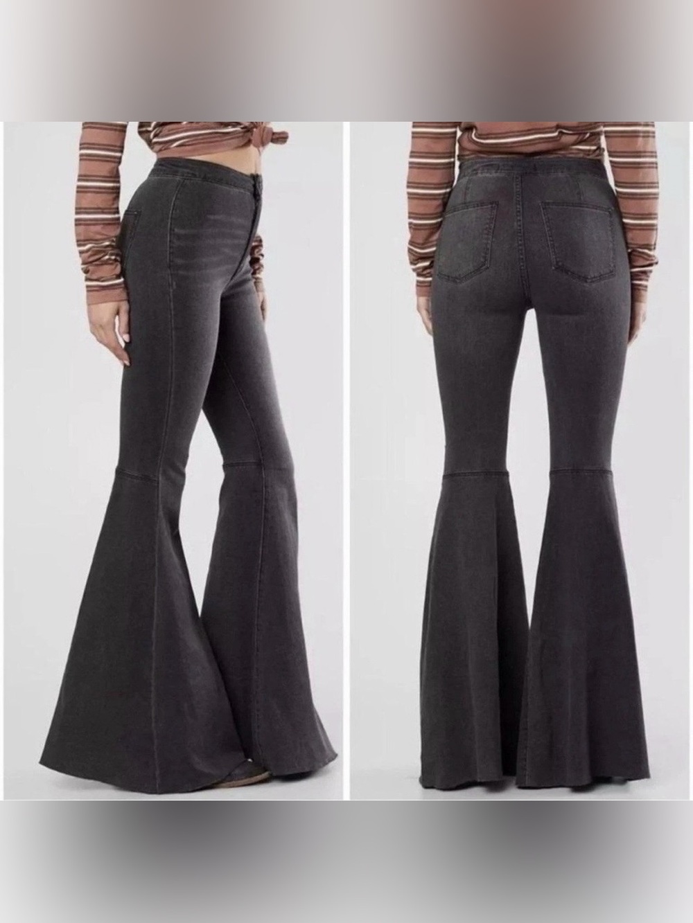 Free People Just Float On Mega Flare Jeans Charcoal Gray